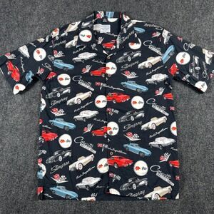 David Carey Corvette Stingray Classic Car Print Shirt XL Cotton Rayon Black